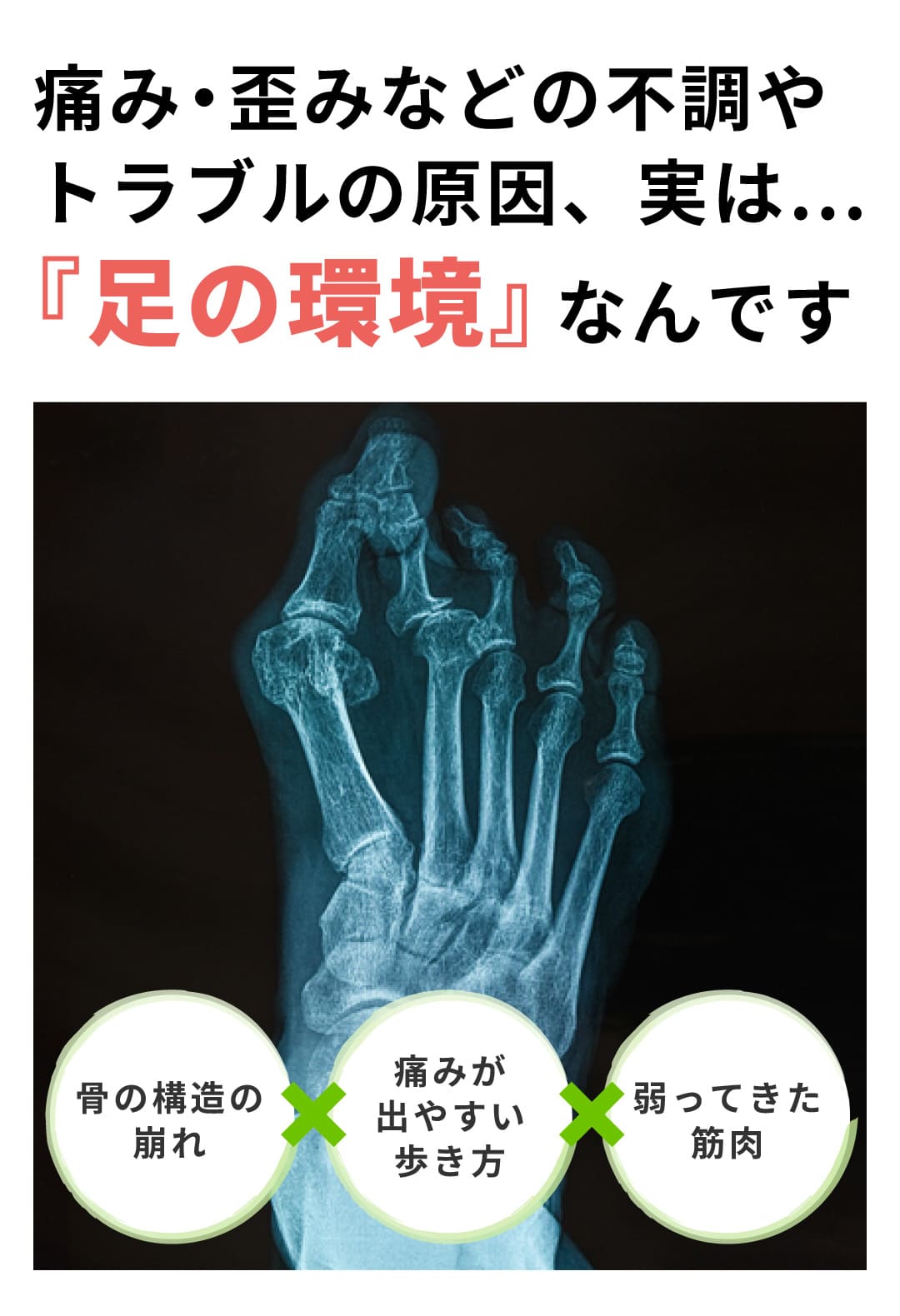 痛み・歪みなどの不調やトラブルの原因、実は…『足の環境』なんです